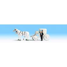 H0 Hochzeitskutsche, 1 Figur, 2 Pferde mit Kutsche